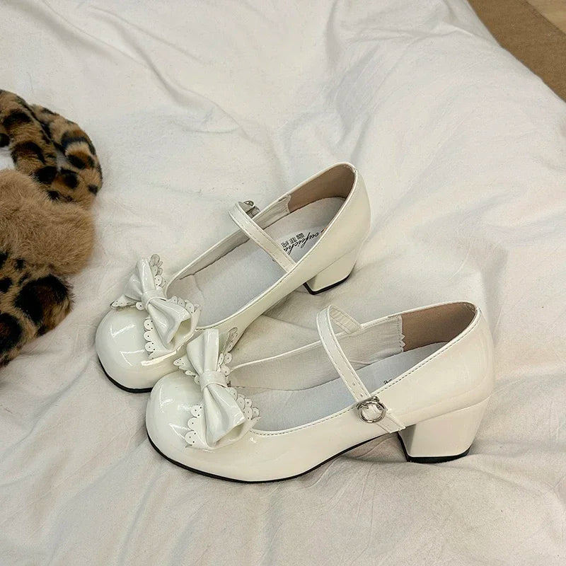 Women's Lolita Bow Midi Heels