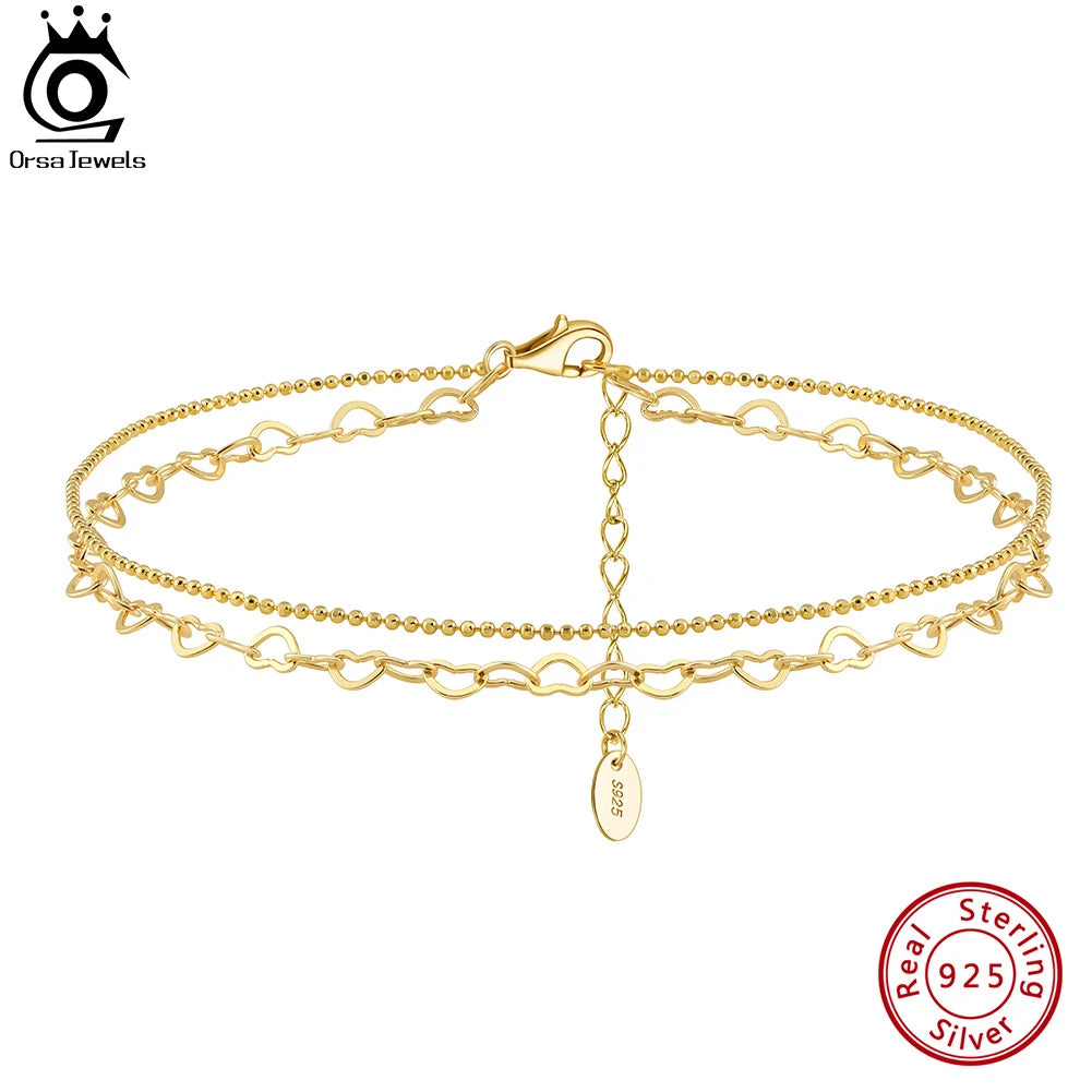 925 Silver Layered Bead Anklet
