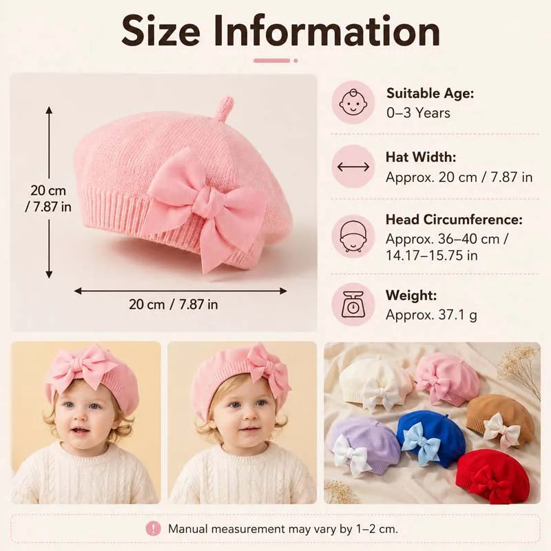 Baby Girl Knit Beret with Bow