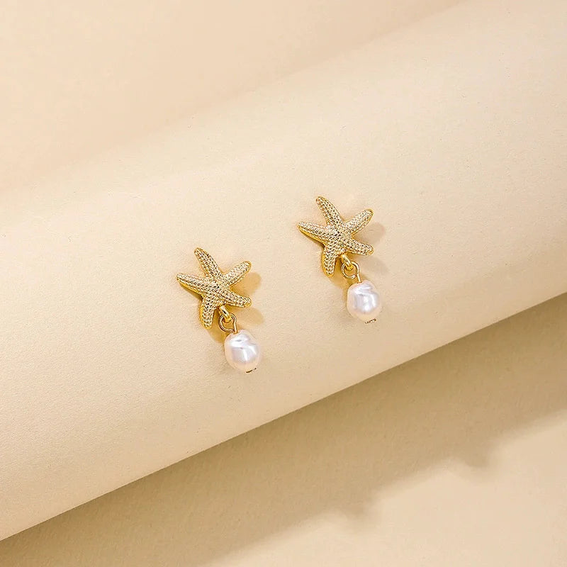 Starfish & Pearl Drop Earrings