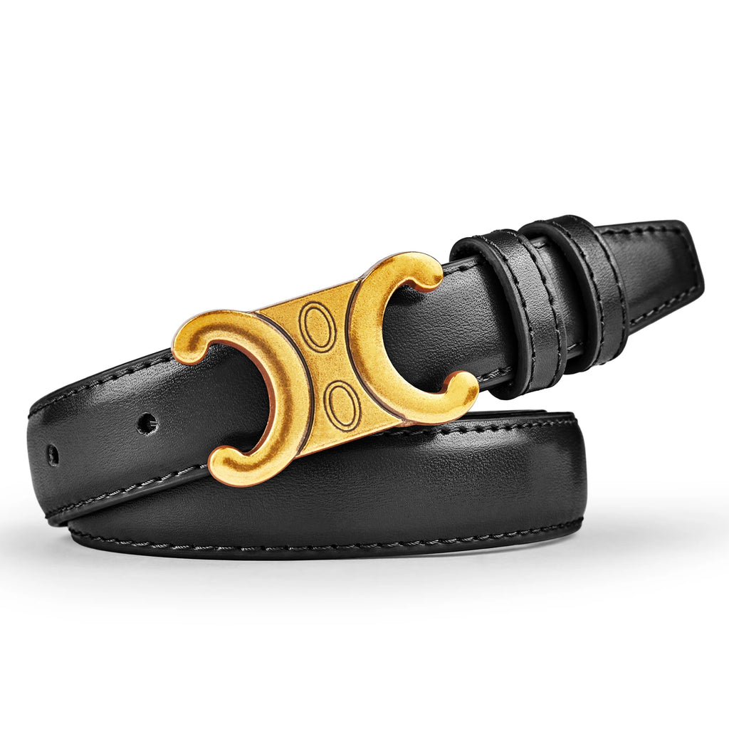 Women's Leather Belt with Gold Buckle