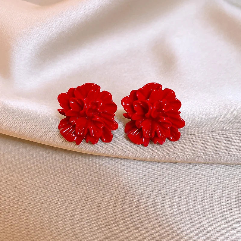 White Camellia Flower Stud Earrings