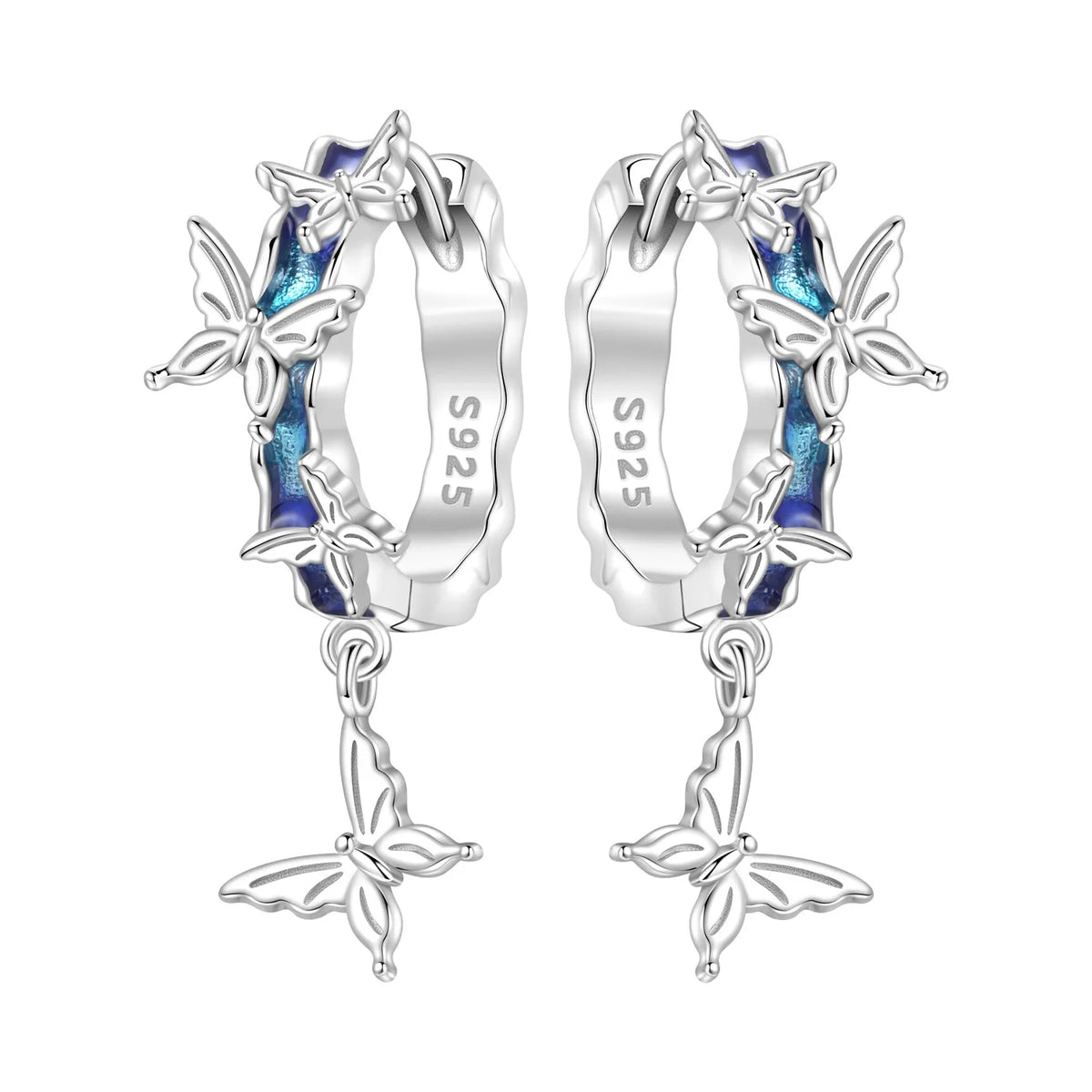 925 Silver Butterfly Flower Dangle Earrings