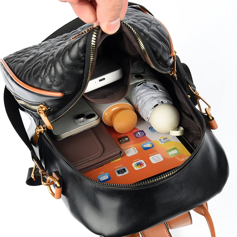 Embossed Rose Leather Backpack