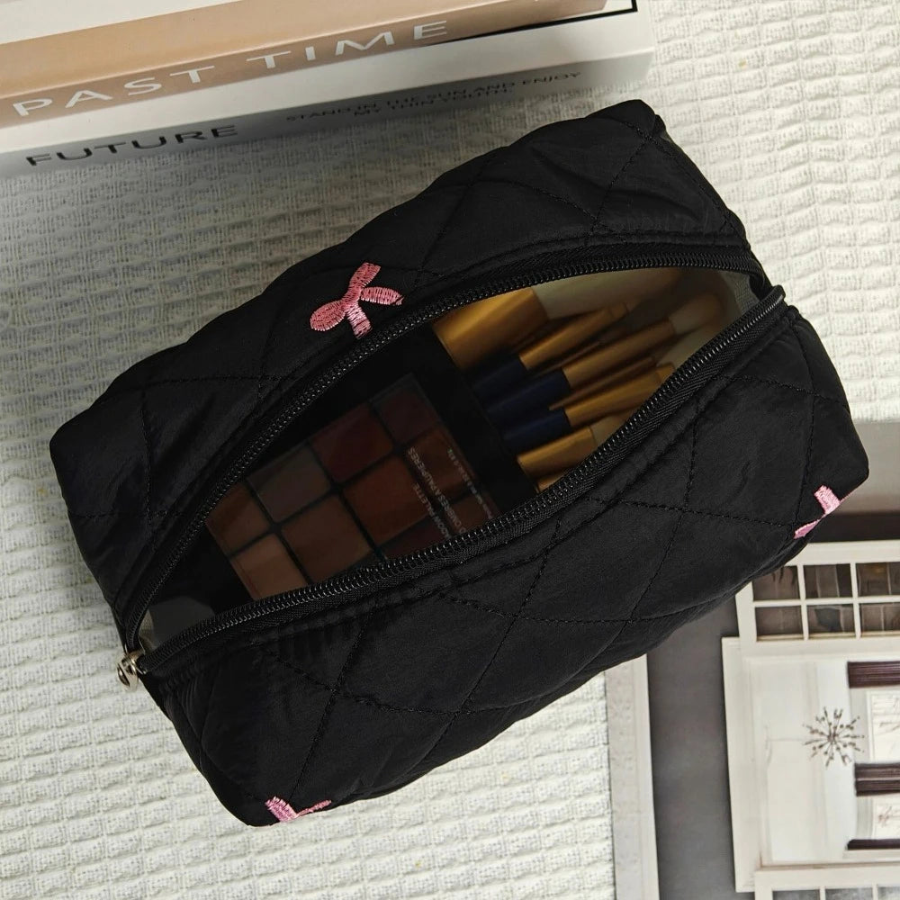 Quilted Bow Cosmetic Travel Bag