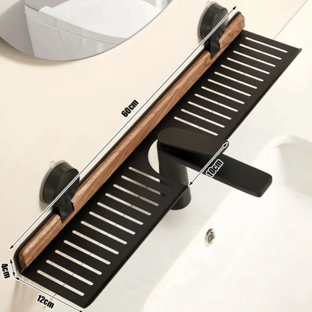 Walnut Suction Cup Bathroom Shelf