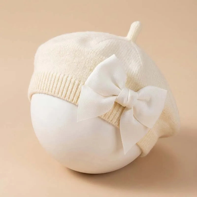 Baby Girl Knit Beret with Bow