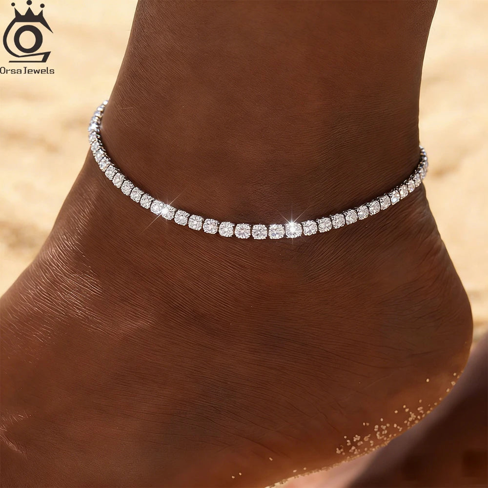 925 Silver CZ Tennis Anklet