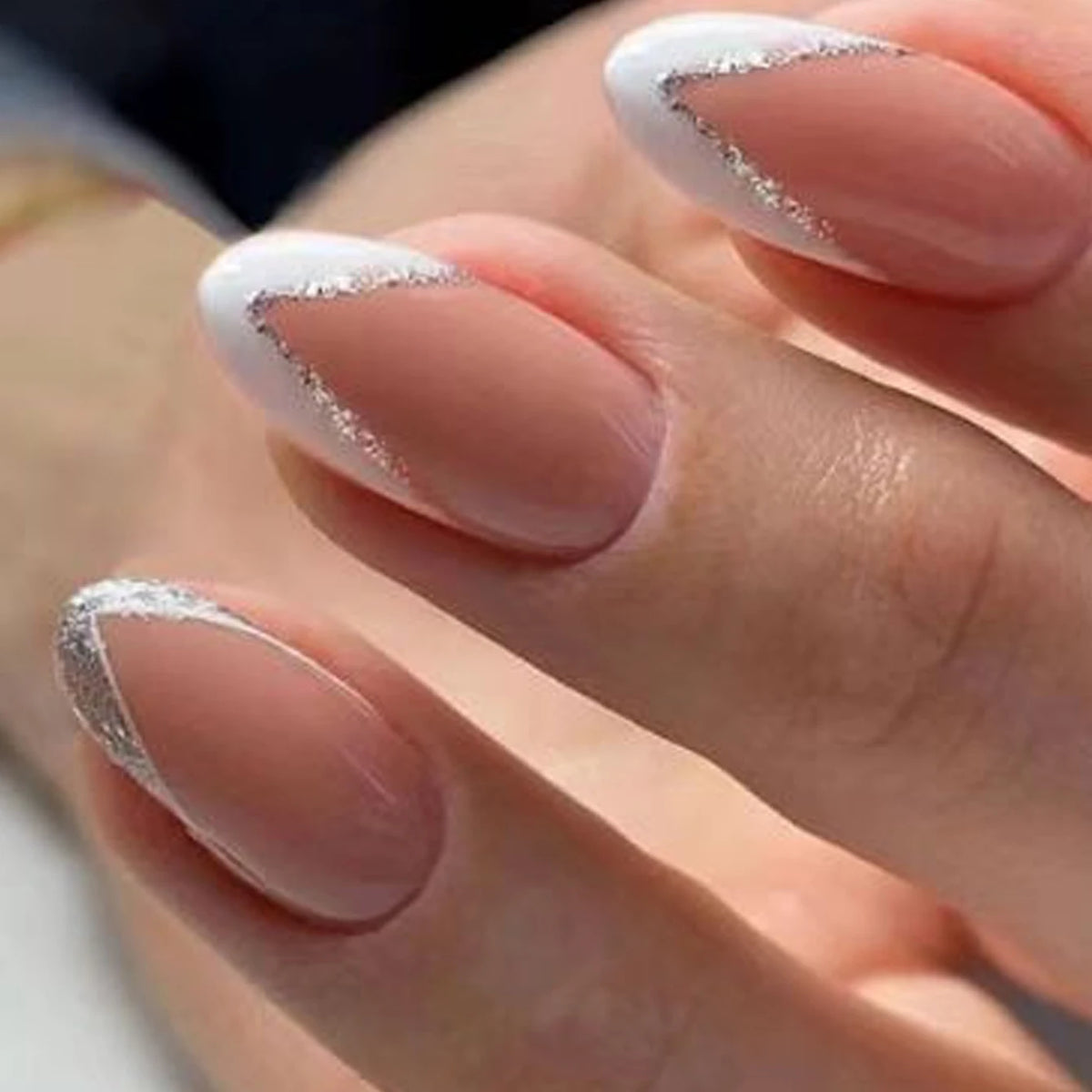 24-Piece Nude Pink Gold-Line Press-On Nails