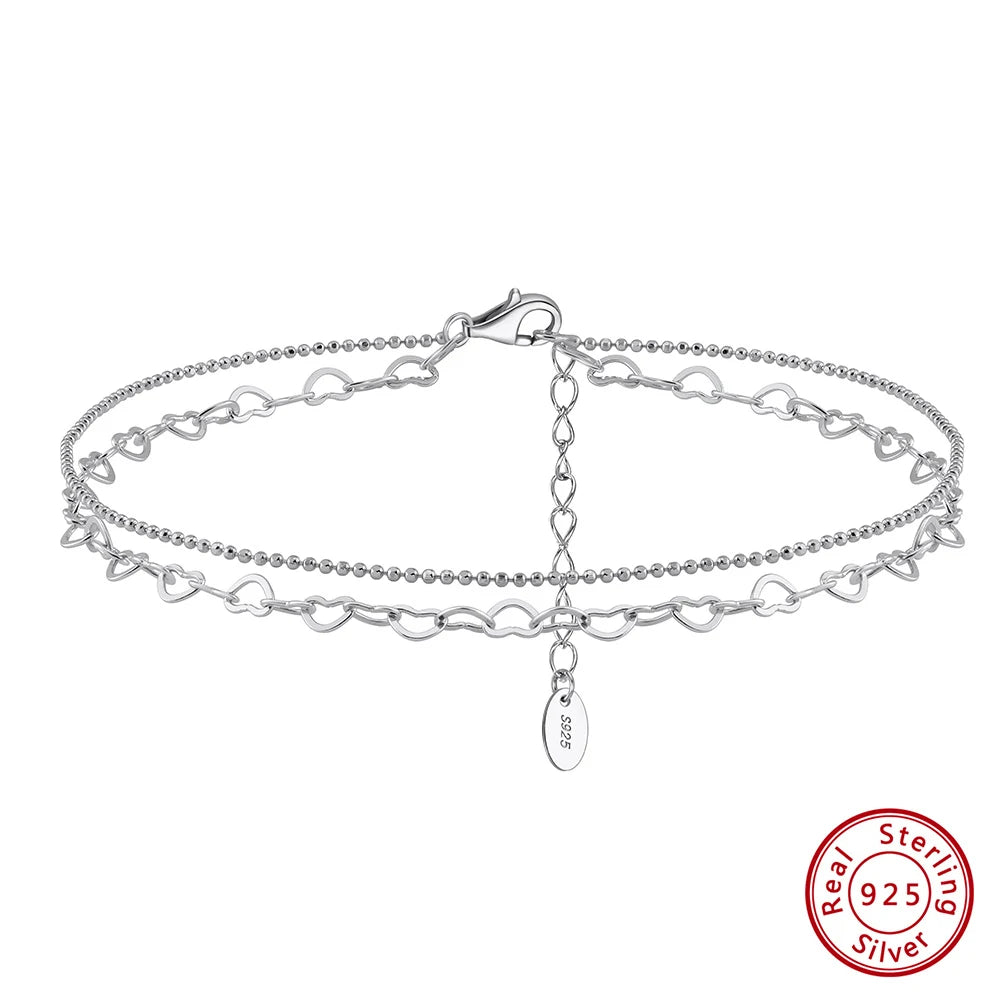 925 Silver Layered Bead Anklet