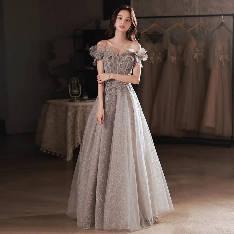 Silver Glitter Backless Sequin Gown