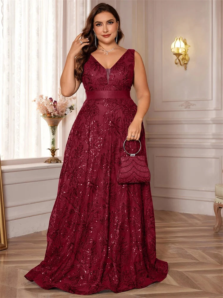Deep V-Neck Sequin Gown (Plus Size)