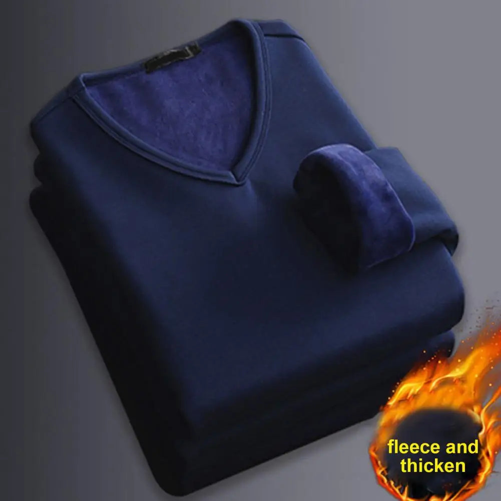 Men's Velvet-Lined V-Neck Long Sleeve Top