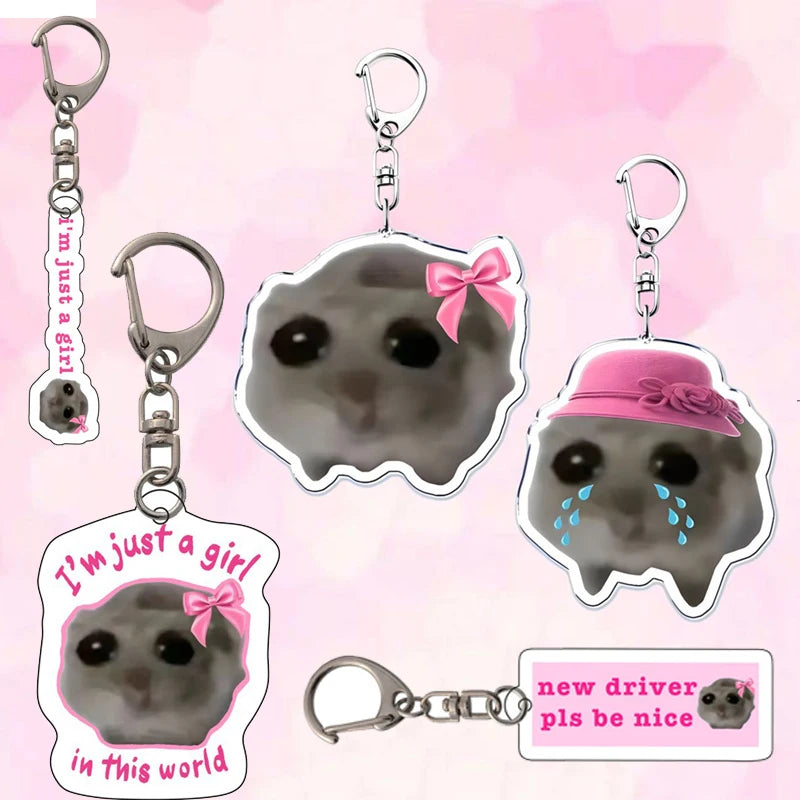 Crying Hamster Meme Keychain