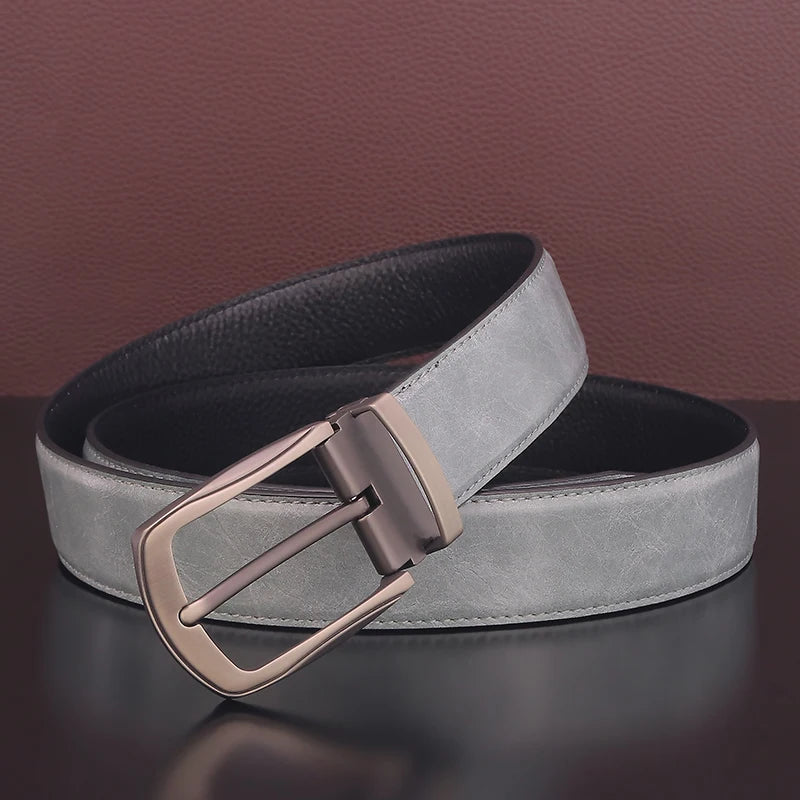Men's Gray Leather Pin Buckle Belt