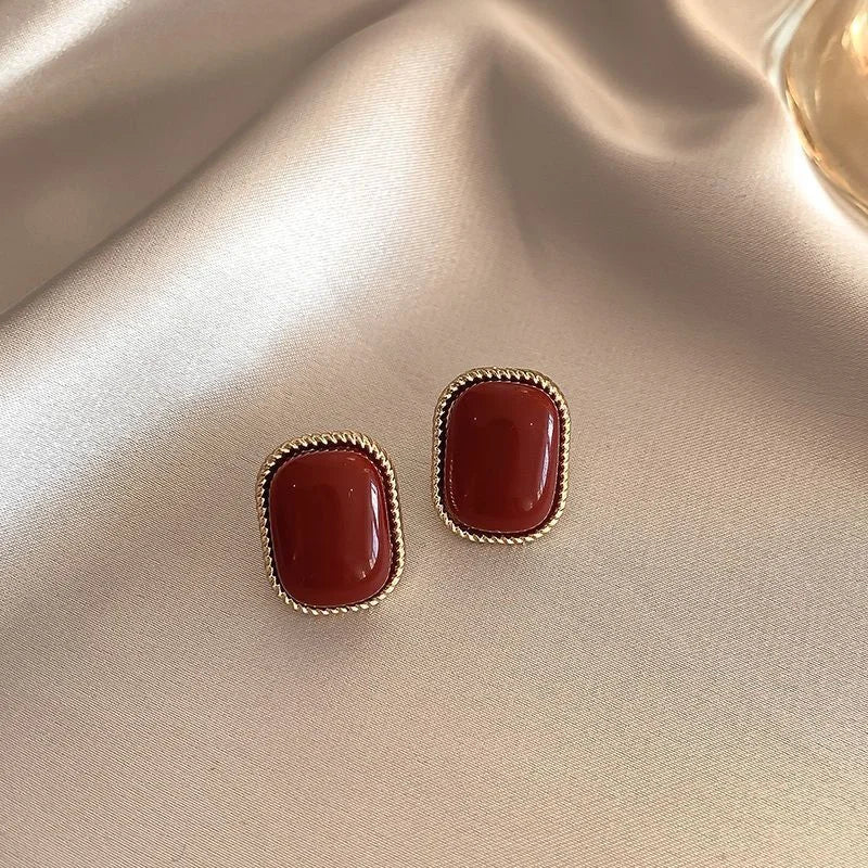 Red Enamel Pearl Heart Studs