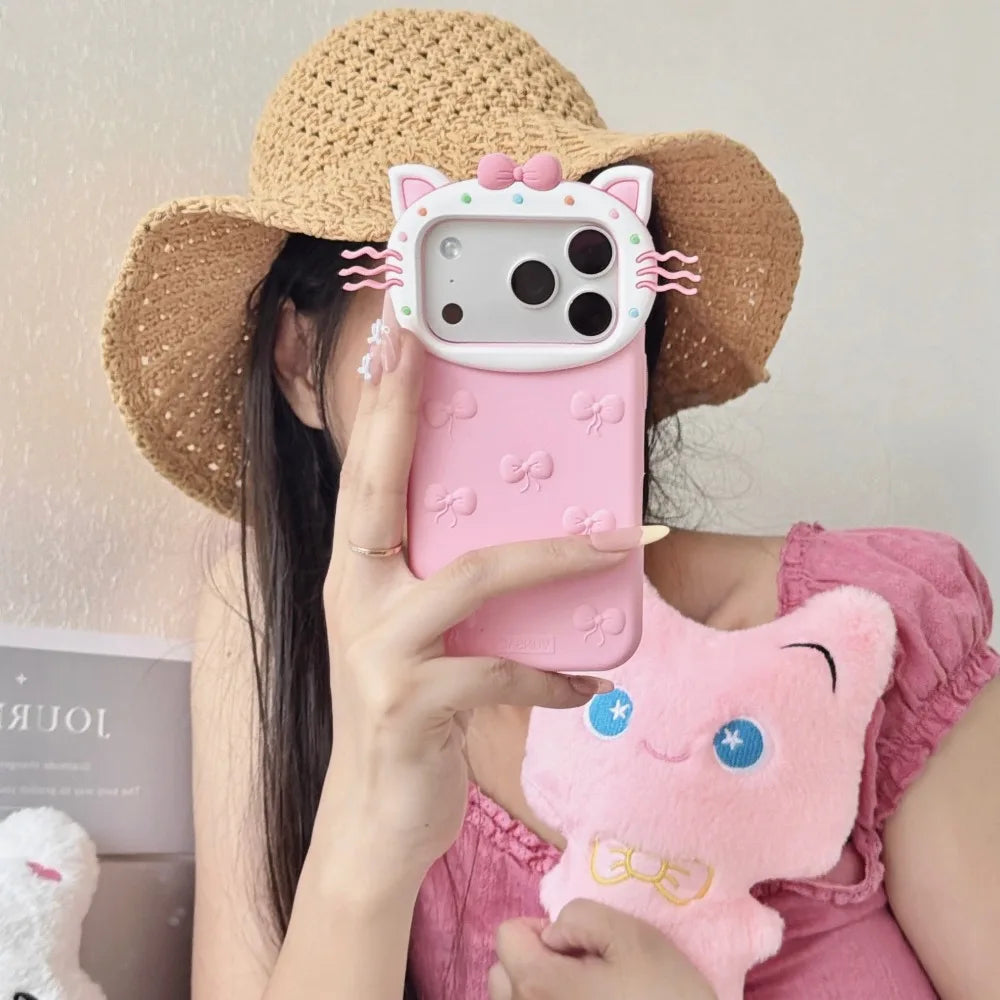3D Cat Whiskers Bow iPhone Case