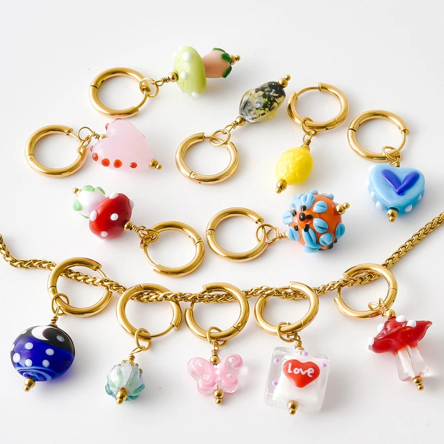 Colorful Glass Bead Huggie Hoops