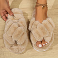 Women's Fluffy Cross Strap Slippers
