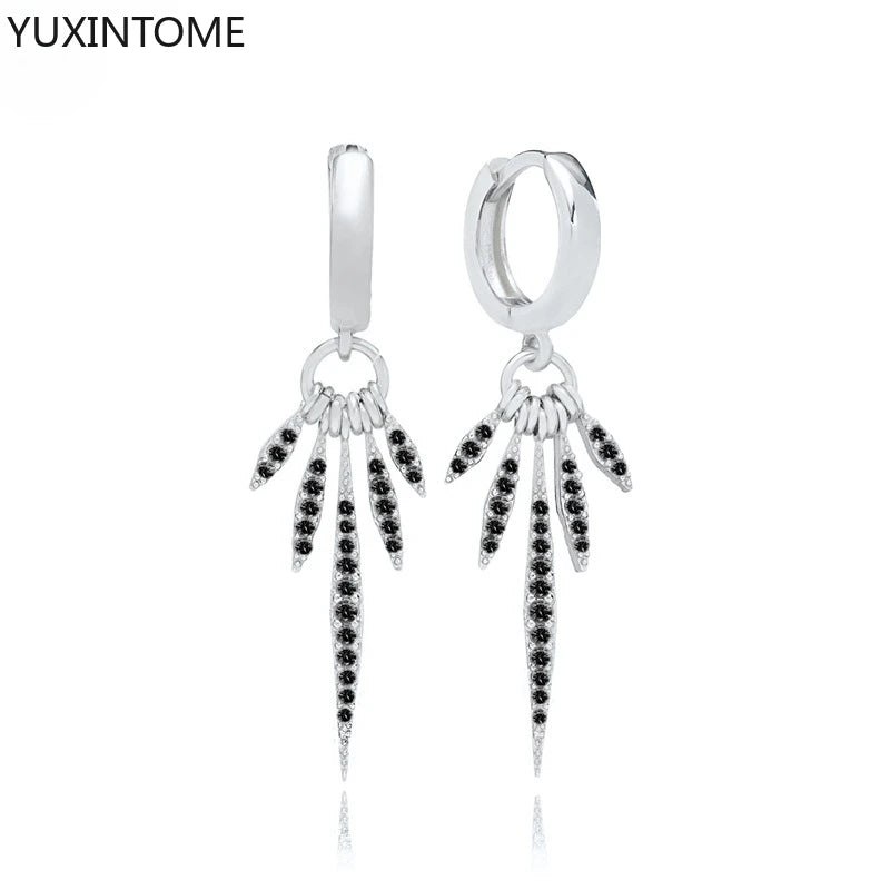 925 Silver Black Zircon Charm Hoops