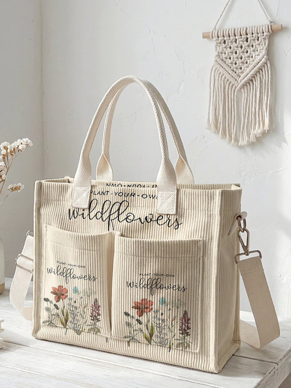 Wildflower Corduroy Tote Bag