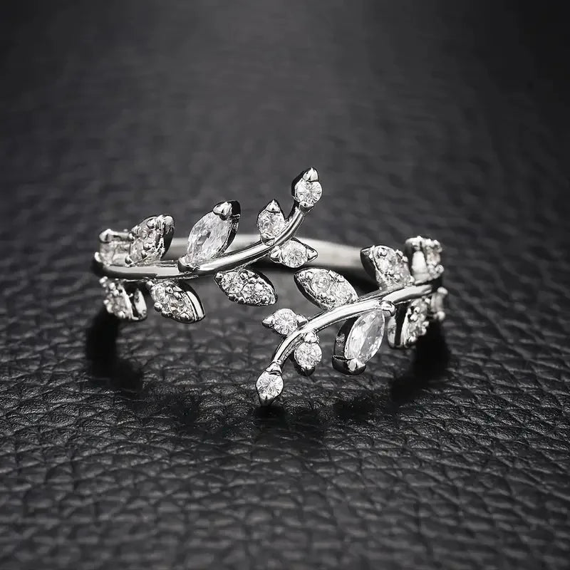 🍃 Korean Leaf CZ Adjustable Ring
