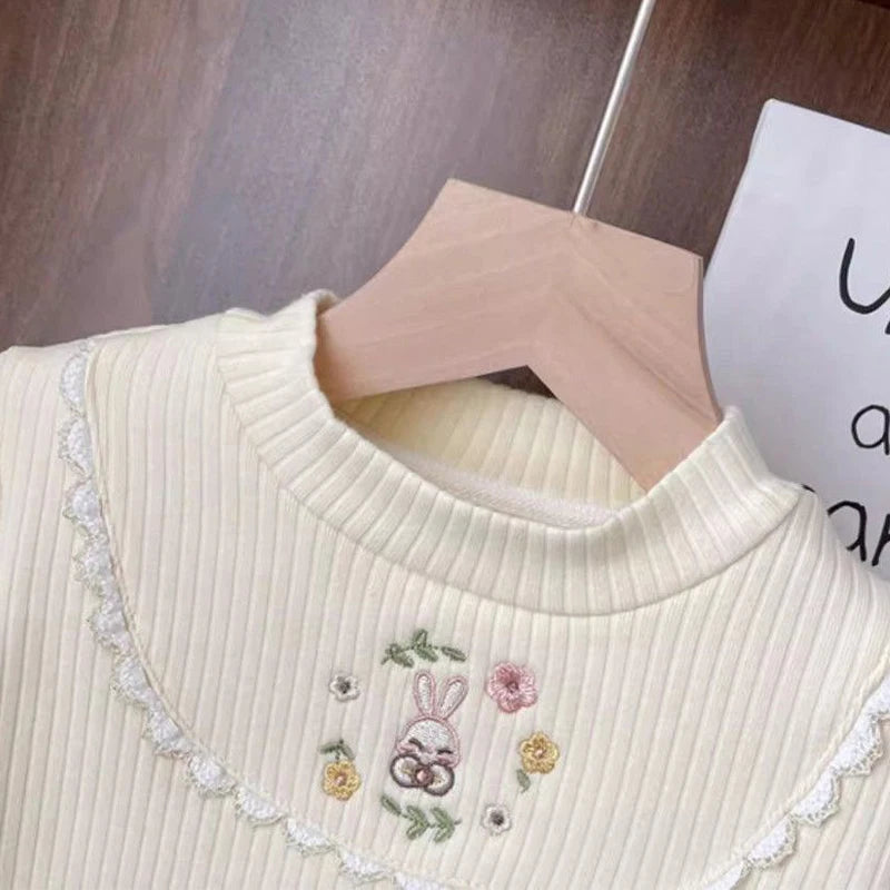 Girls Plush Embroidered Knit Top