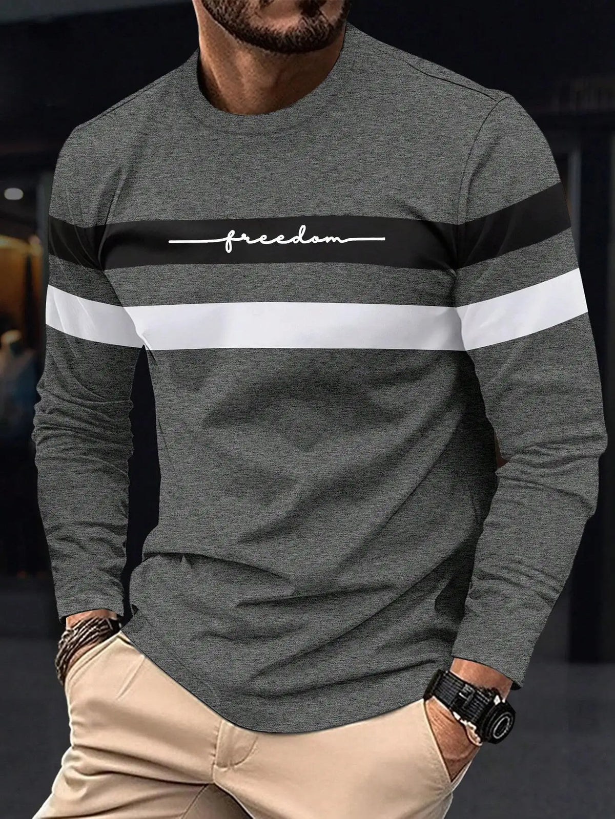 Men's Oversized Striped Long Sleeve Tee