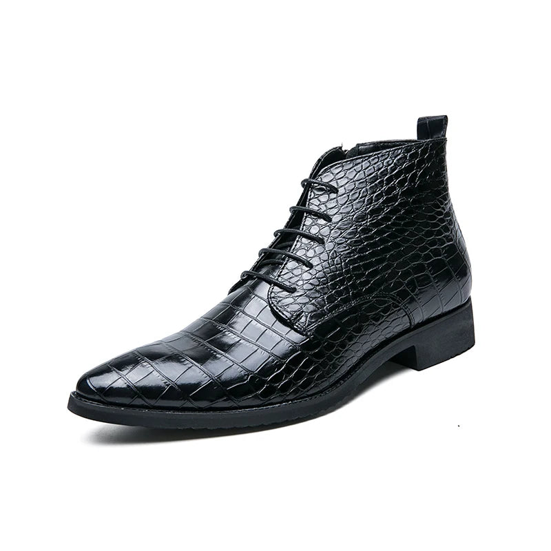 Men's Lace-Up Pointed Leather Boots