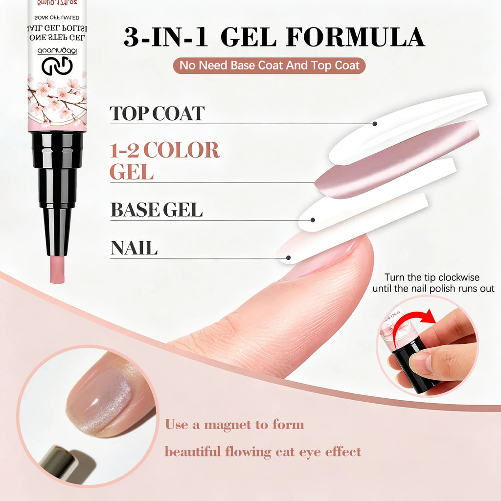 3-in-1 Gel Nail Polish – 6 Colors