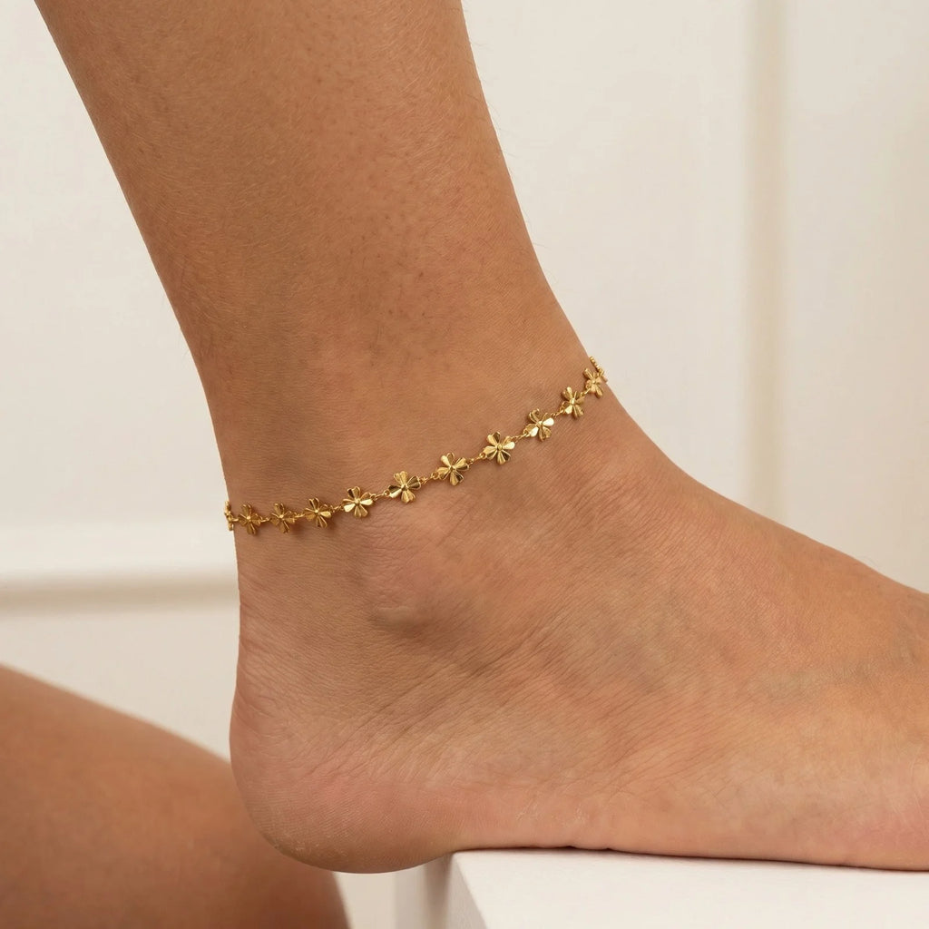 18K Gold Plated Lucky Clover Anklet
