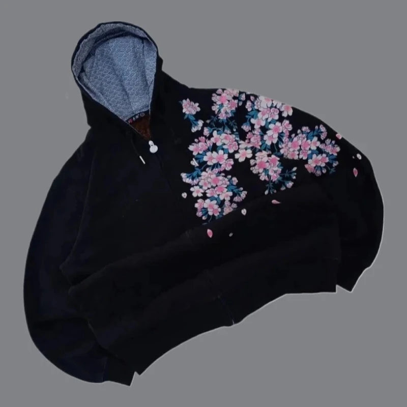 Gothic Print Zip-Up Hoodie