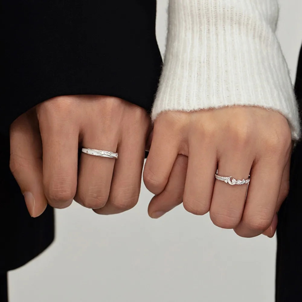 925 Silver Star & Moon Couple Rings