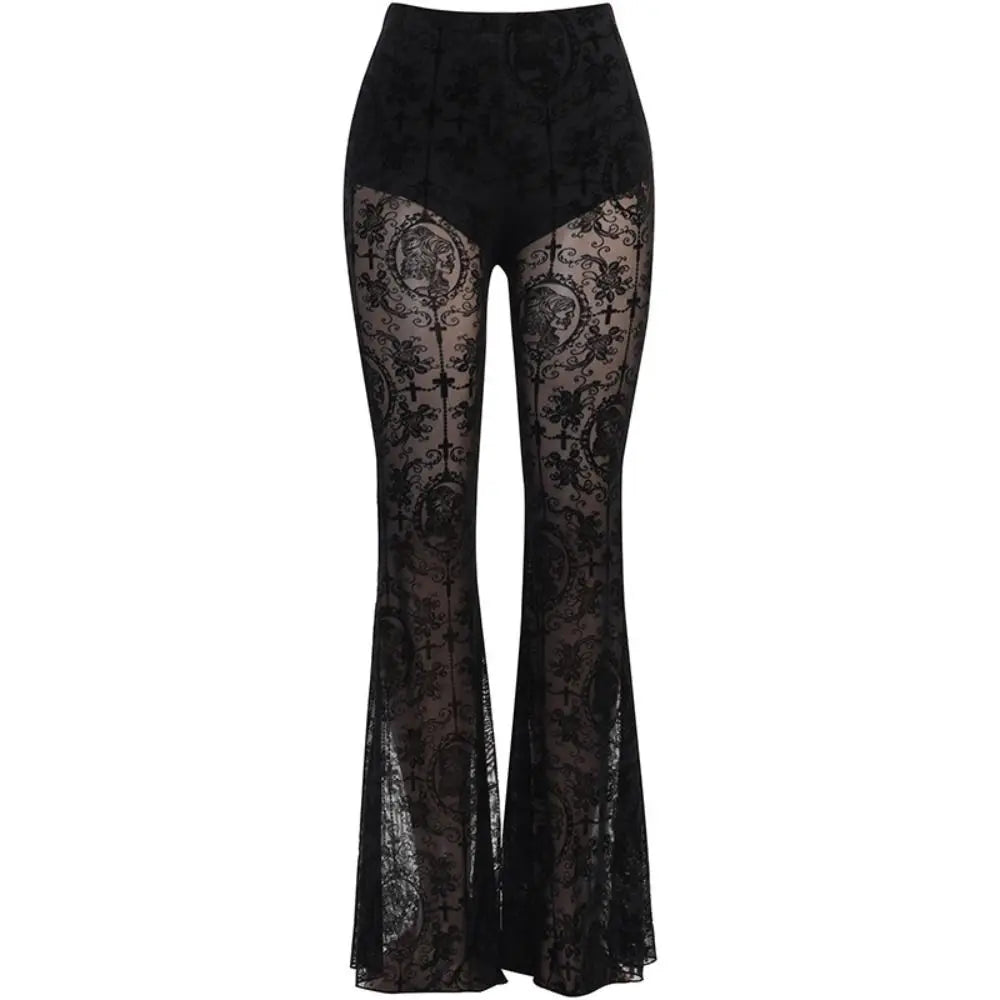 Black Gothic Lace Flare Pants