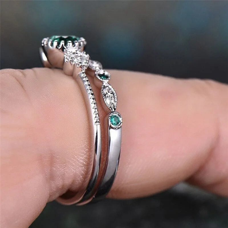 Emerald Zircon Sterling Silver Ring