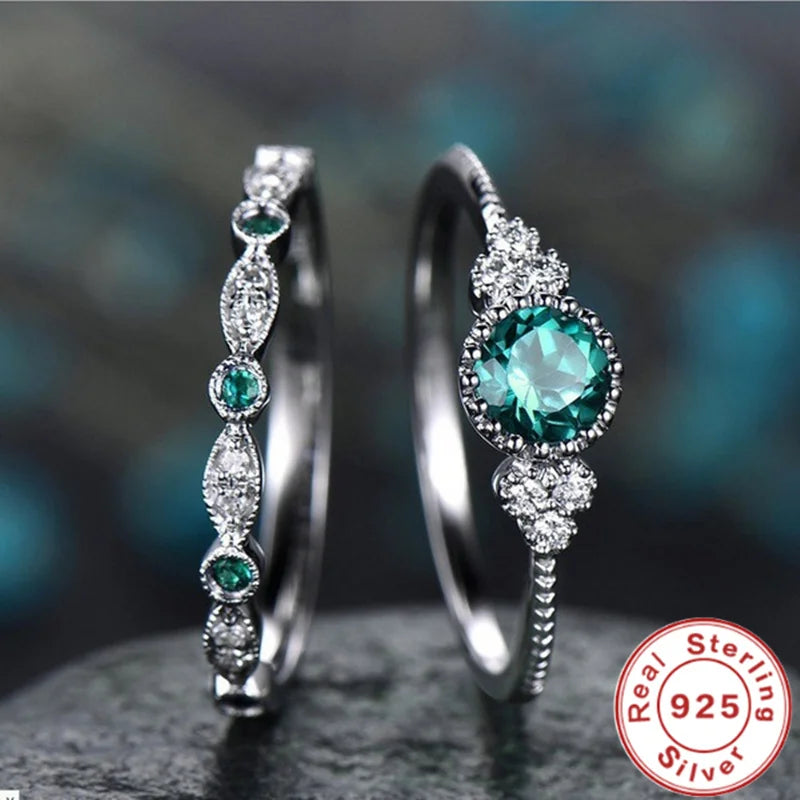 Emerald Zircon Sterling Silver Ring