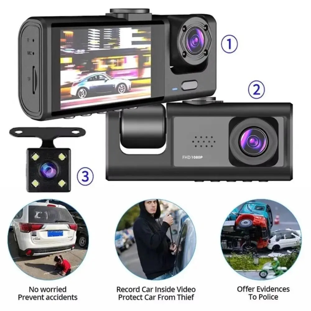 🔄 360° 3-Channel Dash Cam
