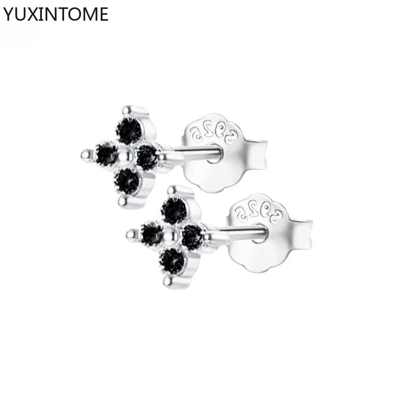 925 Silver Black Zircon Charm Hoops