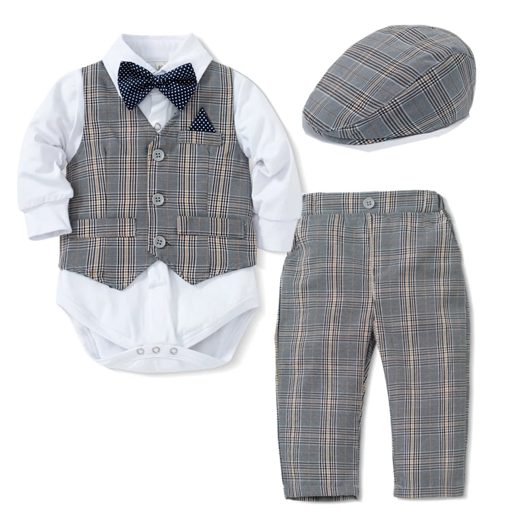 Baby Boy Plaid Vest Birthday Outfit