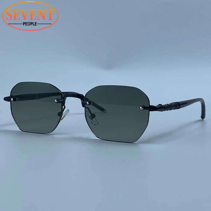Men's Steampunk Rimless Polygon Sunglasses