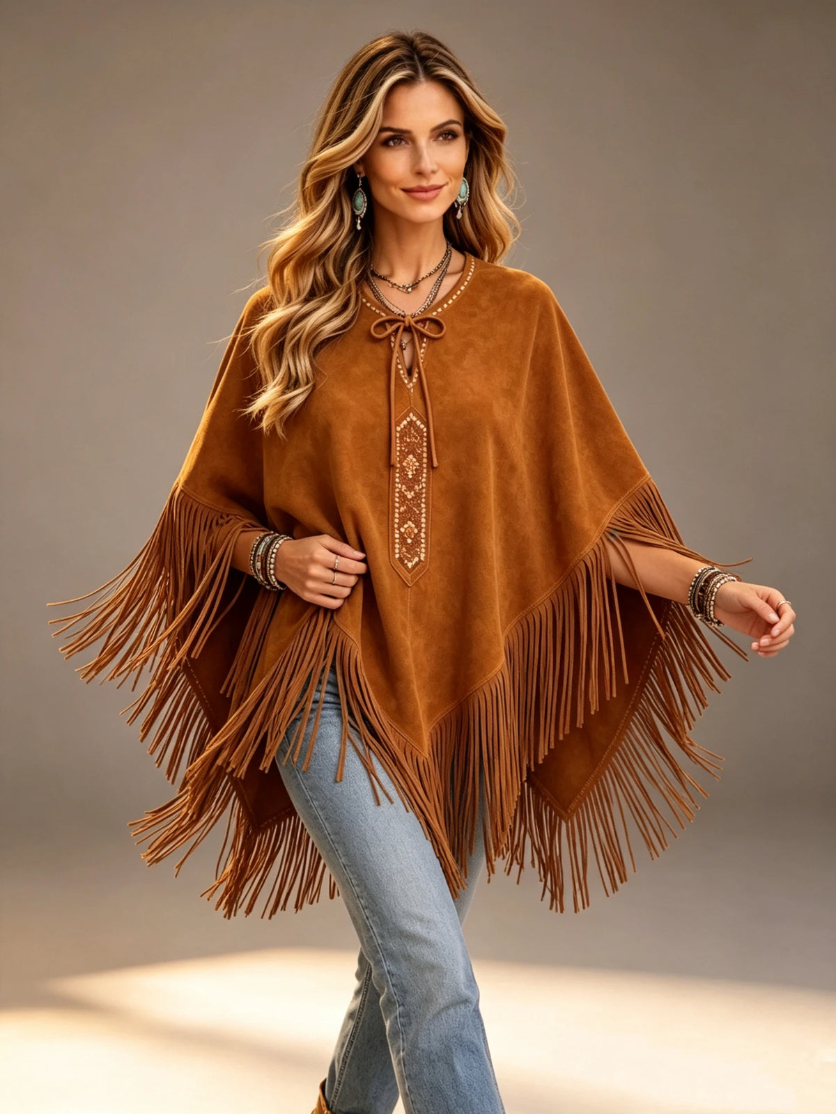 Boho Tassel Patchwork Cape Jacket