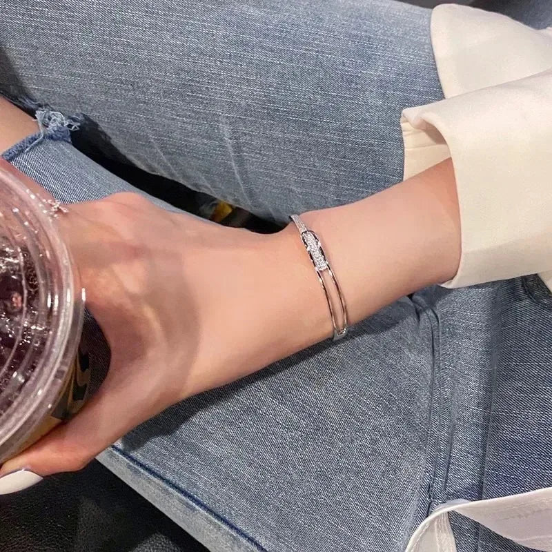💎 Korean Micro Zircon Open Silver Bangle