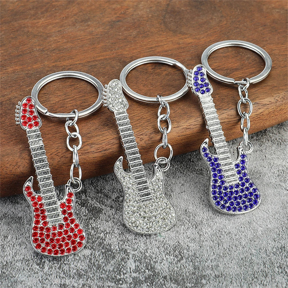 Rhinestone Mini Guitar Keychain