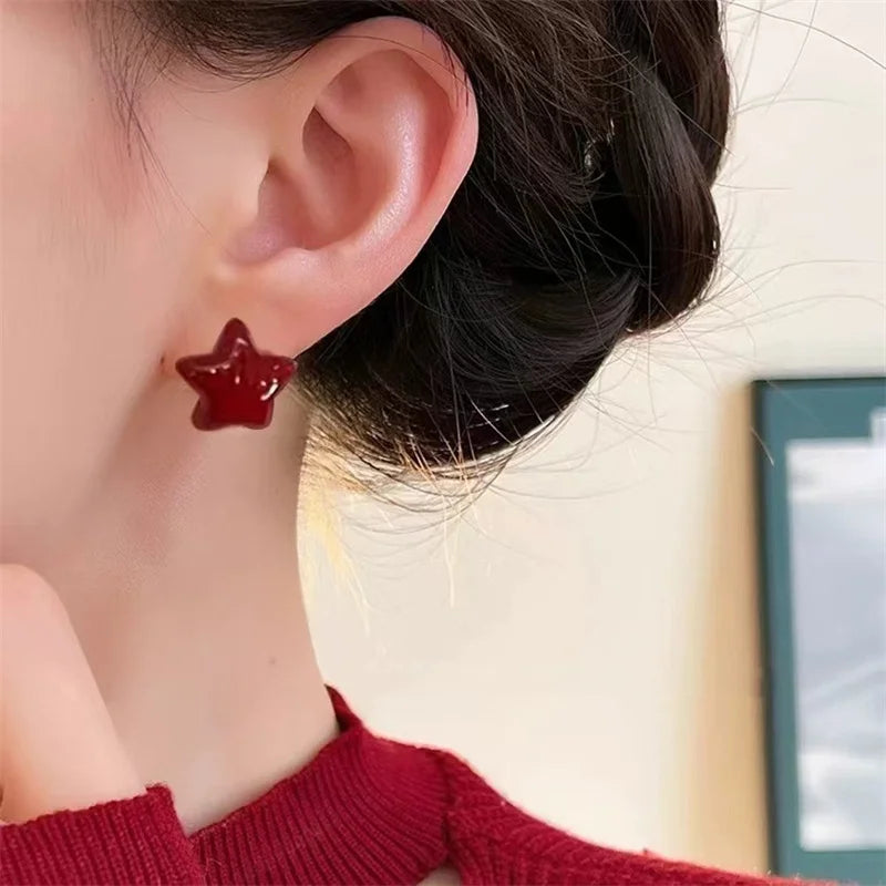 Wine Red Enamel Heart Studs