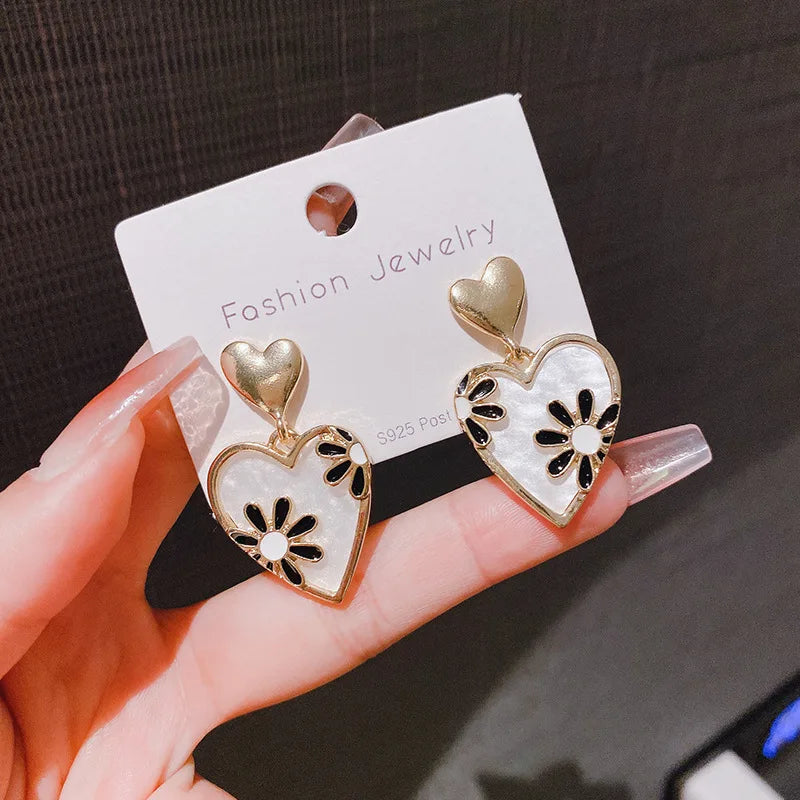 Vintage Rose Heart Enamel Studs