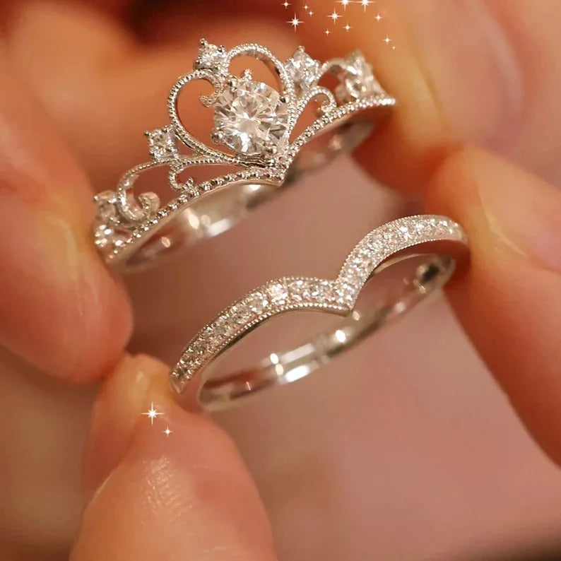 Crystal Crown Ring Set