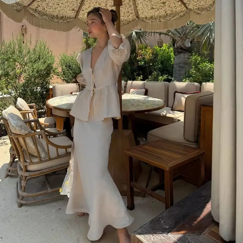 Puff Sleeve Blouse & Long Skirt Set