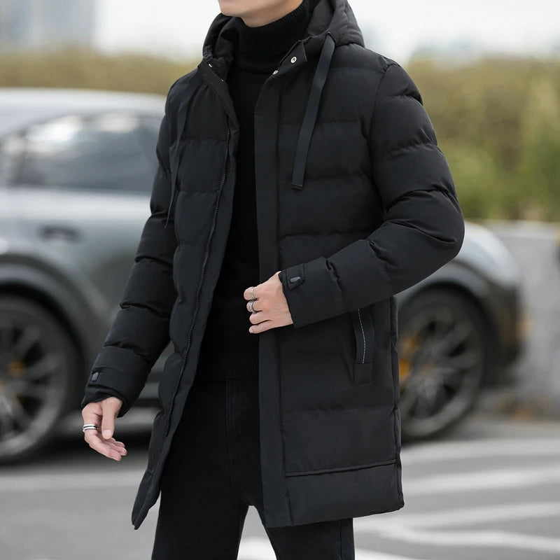 Men's Long Hooded Slim Fit Parka