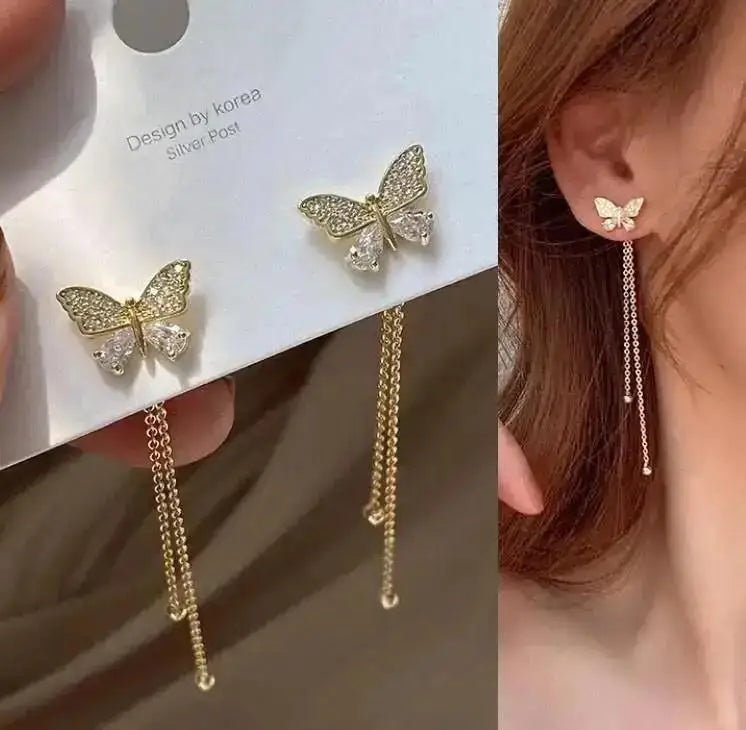Zircon Pearl Tassel Earrings