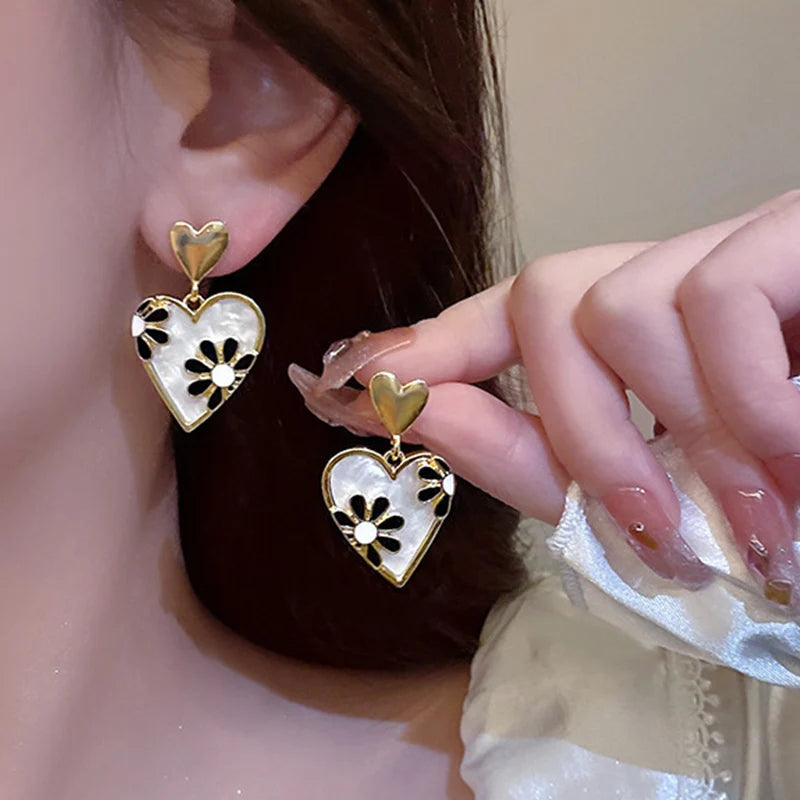 Vintage Rose Heart Enamel Studs